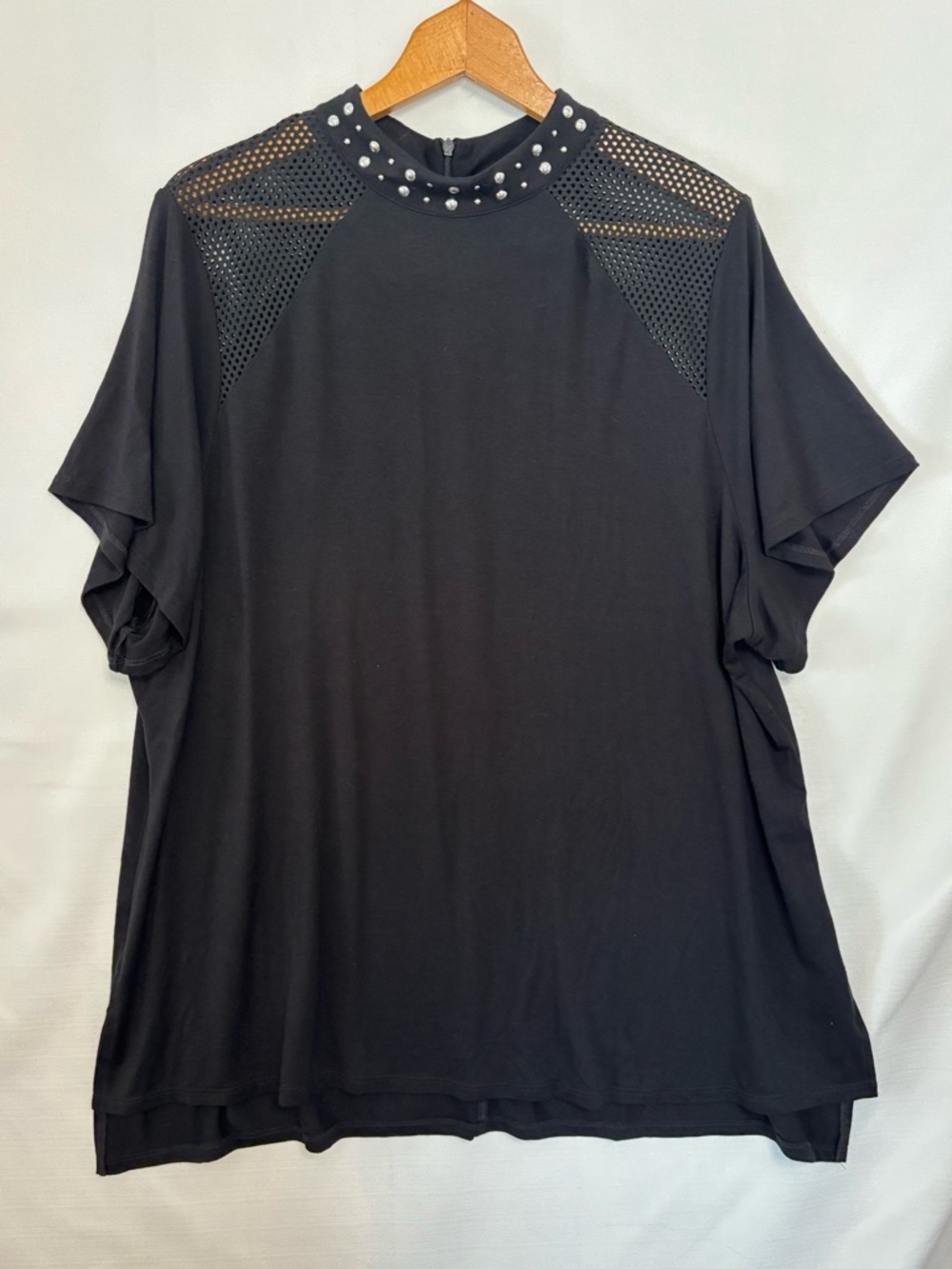 BELLDINI Black Mesh Inset Blouse with Studs Size 2X